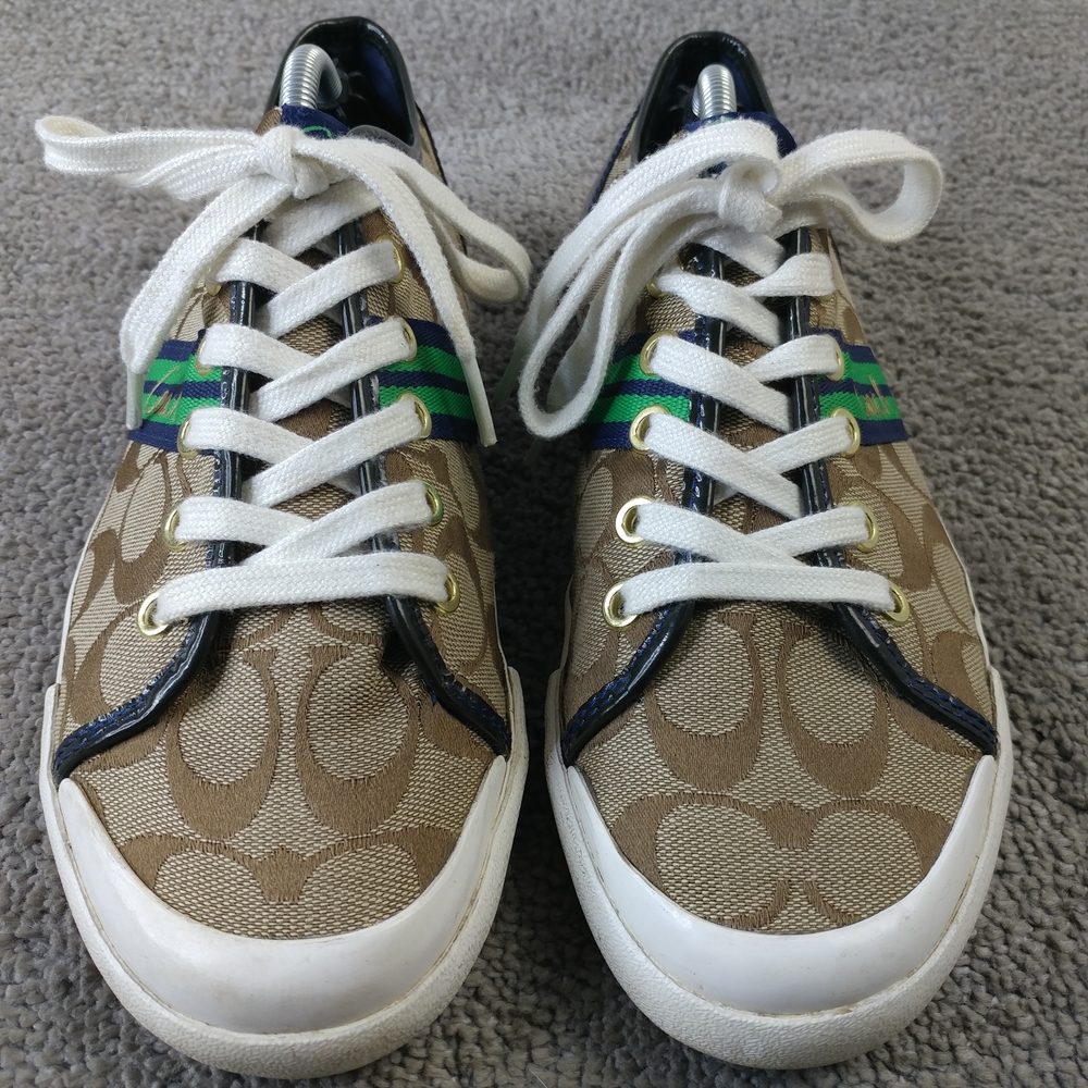 Coach Signature Logo Sneakers Womens Size 8 Shoes Brown Beige Low Top - Picture 7 of 10